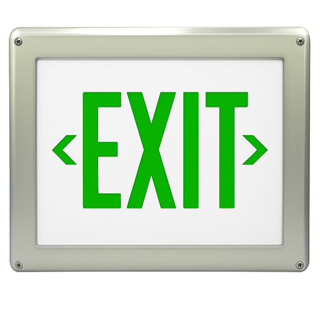 Green Hazardous-location LED exit sign – front view with clear EXIT legend