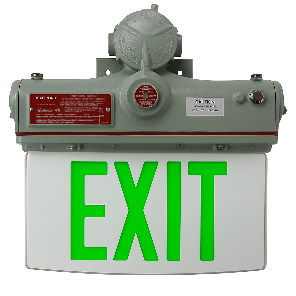 Explosion-Proof Edge-Lit LED Exit Sign with Green Letters – Wall Mount