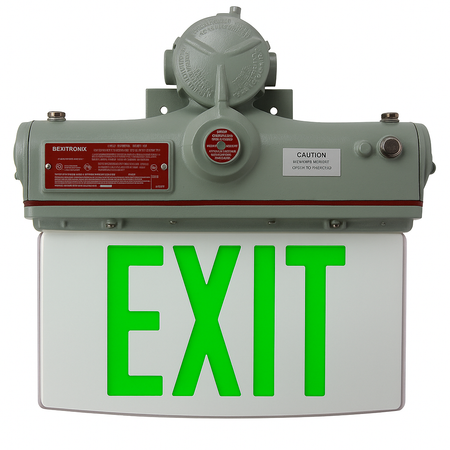 Explosion-Proof Edge-Lit LED Exit Sign with Green Letters – Wall Mount