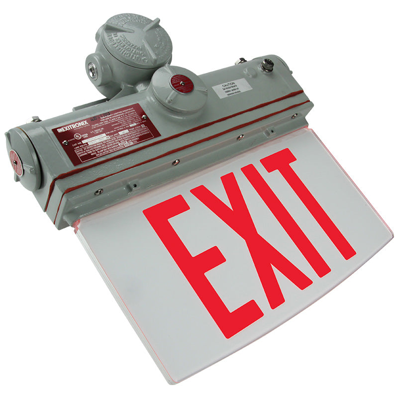 Hazardous-location edge-lit exit sign – side view showing clear legend panel