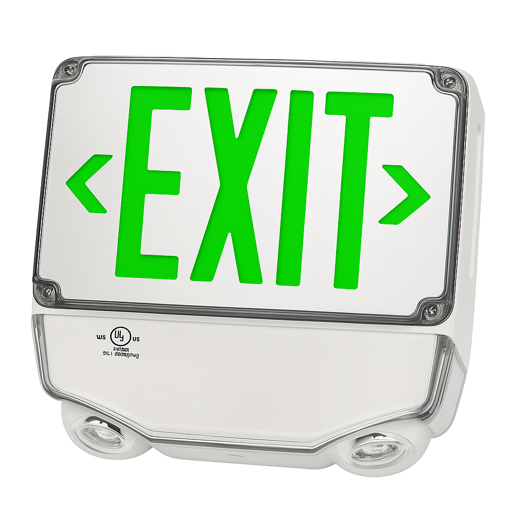 Green Wet Location All LED  Exit & Emergency Combo with Gray Housing