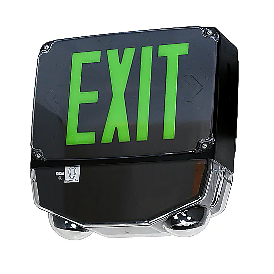 Green Wet Location All LED  Exit & Emergency Combo with Black Housing