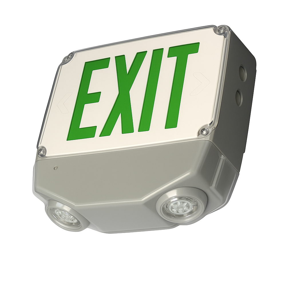 Green Wet Location All LED  Exit & Emergency Combo with White Housing