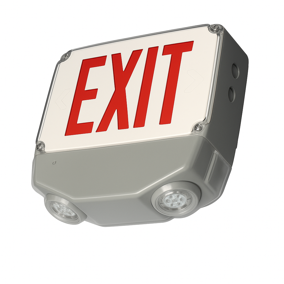 Red Wet Location All LED  Exit & Emergency Combo with White Housing