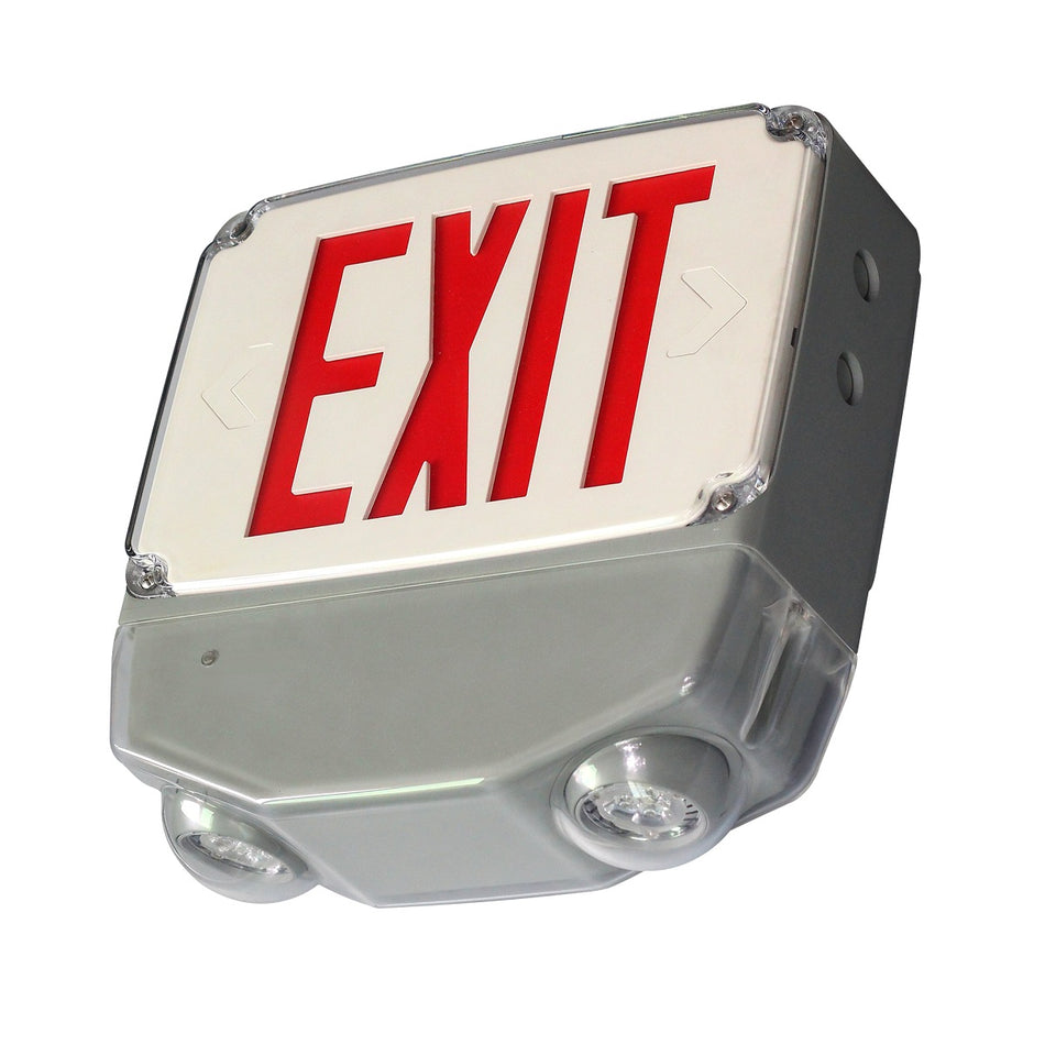 Wet Location LED Exit Sign & Emergency Light - Red Letters