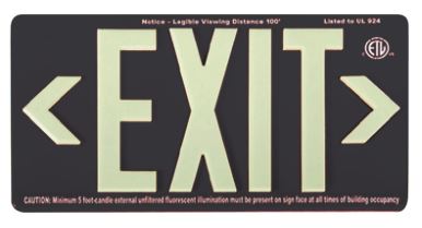 Black Photoluminescent Exit Sign – 100-ft Visibility, Explosion-proof
