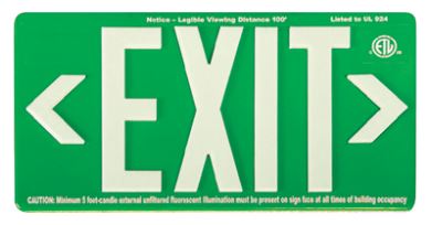 Non-Electric Glow-in-the-Dark Exit Sign with Green Legend