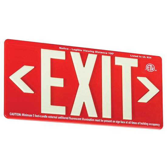 Red Photoluminescent Exit Sign – 100-ft Visibility, Explosion-proof