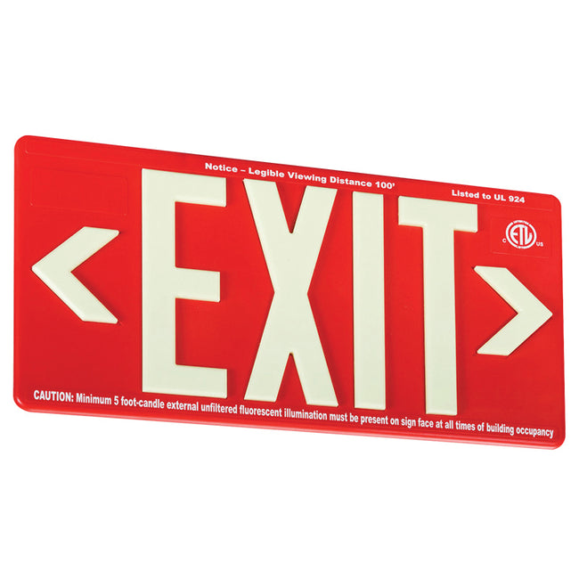 Red Photoluminescent Exit Sign – 100-ft Visibility, Explosion-proof