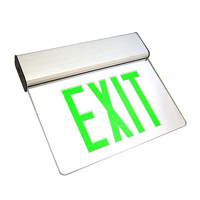 Low-Profile Edge-Lit LED Exit Sign – Mirror Panel & Battery Backup - Face: Single - Letter-Color: Green