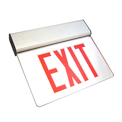 Edge Lit LED Exit Sign with Aluminum Housing - Surface Mount - with Battery Backup - Red Letters