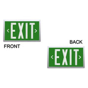 Energy-Free Exit Sign – Green Legend, Brushed Aluminum Frame, Double Sided, 20-Year Lifespan