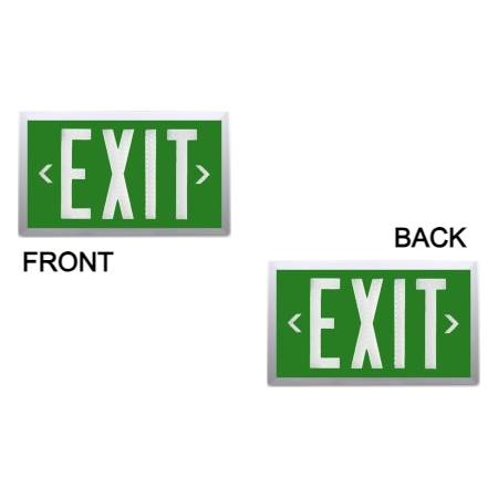 Energy-Free Exit Sign – Green Legend, Brushed Aluminum Frame, Double Sided, 20-Year Lifespan