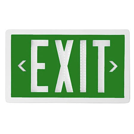 Tritium-Powered Exit Sign with Green Face and White Housing