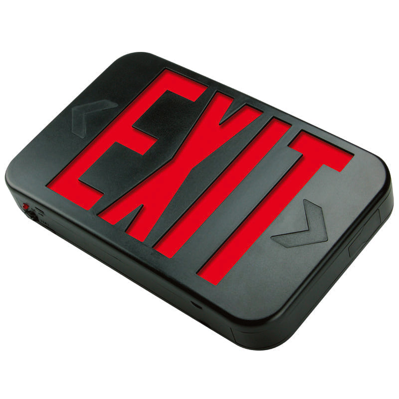 Black ILX-RG low-profile LED exit sign with red letters and field-selectable arrows