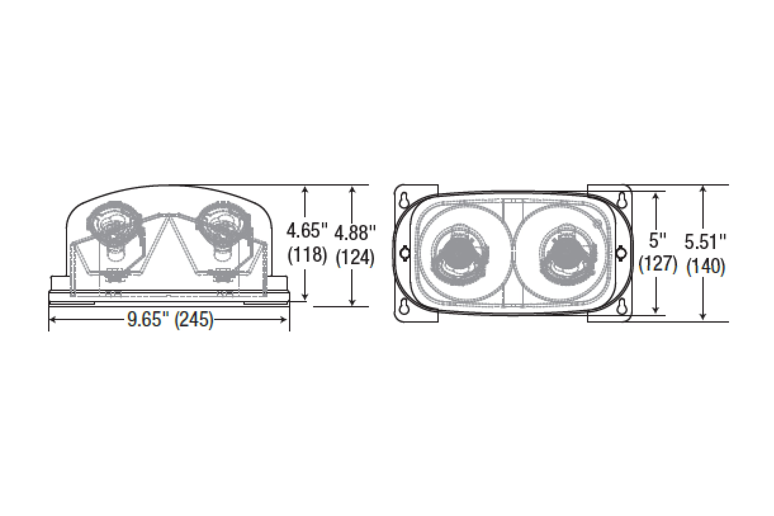 INDRHLED16 LED NEMA4/NFS Remote Head Emergency Light Double Head Dimensions