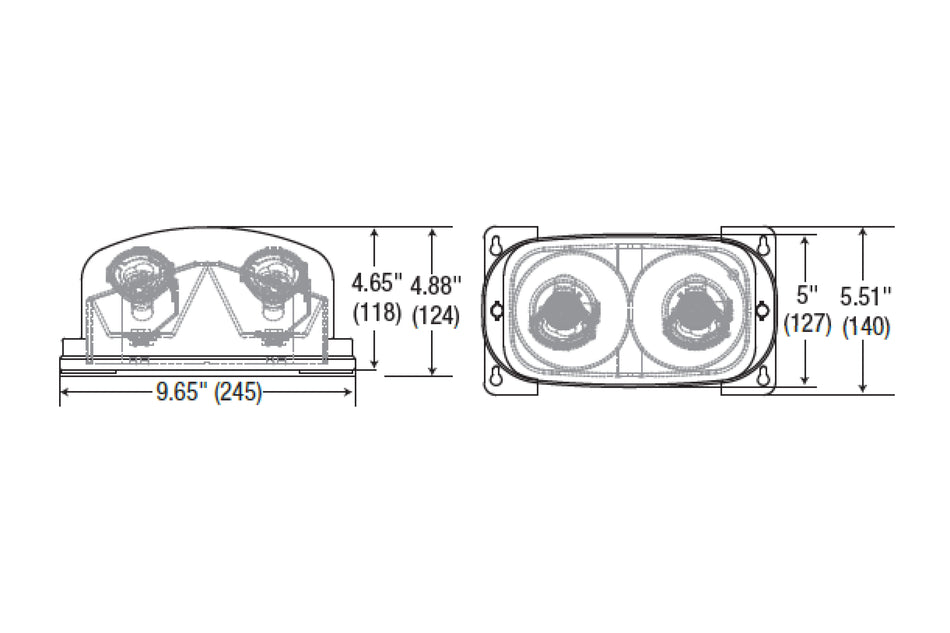 INDRHLED16 LED NEMA4/NFS Remote Head Emergency Light Double Head Dimensions
