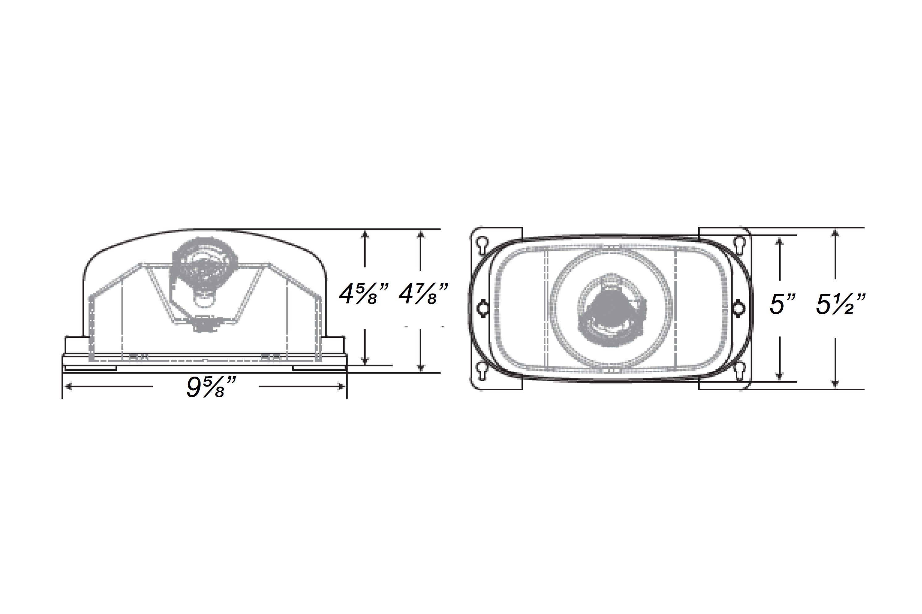 INDRHLED16 LED NEMA4/NFS Remote Head Emergency Light Single Head Dimensions