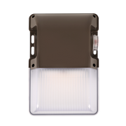 Economy LED wall pack with ribbed polycarbonate lens and low-profile housing, wet-location rated