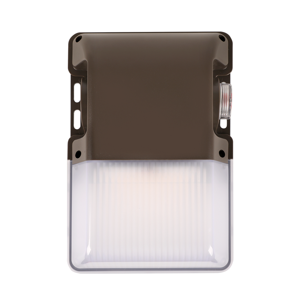 Economy LED wall pack with ribbed polycarbonate lens and low-profile housing, wet-location rated