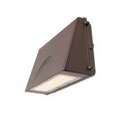 Bronze full cutoff wall pack with sloped housing and downward-facing LED optics for dark sky compliance
