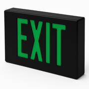 KXTEU thin die-cast aluminum LED exit sign with green letters and black housing