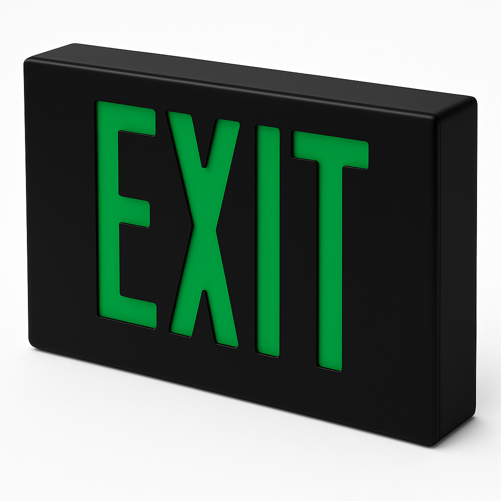 Green Die-Cast Black Housing LED Exit Sign