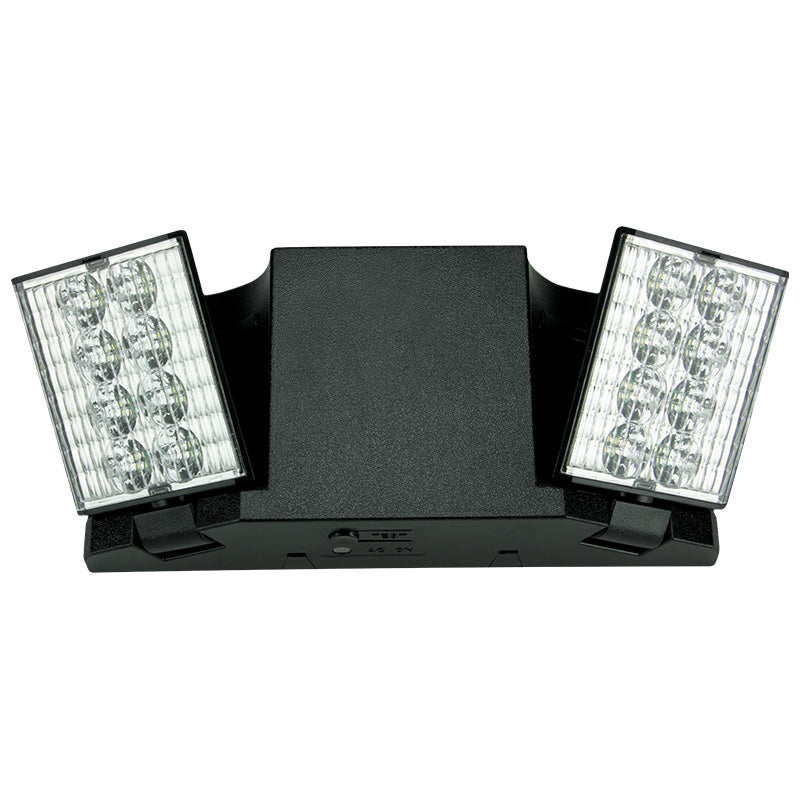 Compact LED emergency unit – angled view with ceiling/wall mount pattern