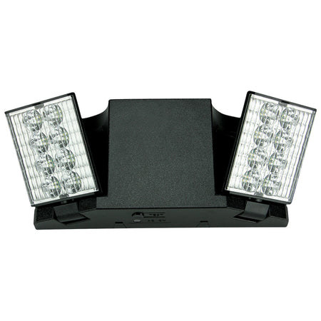 Compact LED emergency unit – angled view with ceiling/wall mount pattern