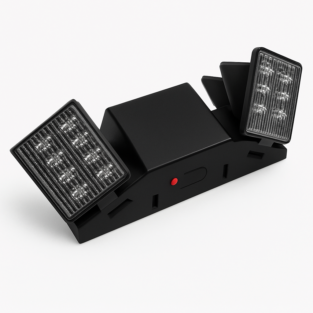 Dual-Head LED Emergency Light with Adjustable Optics - black housing