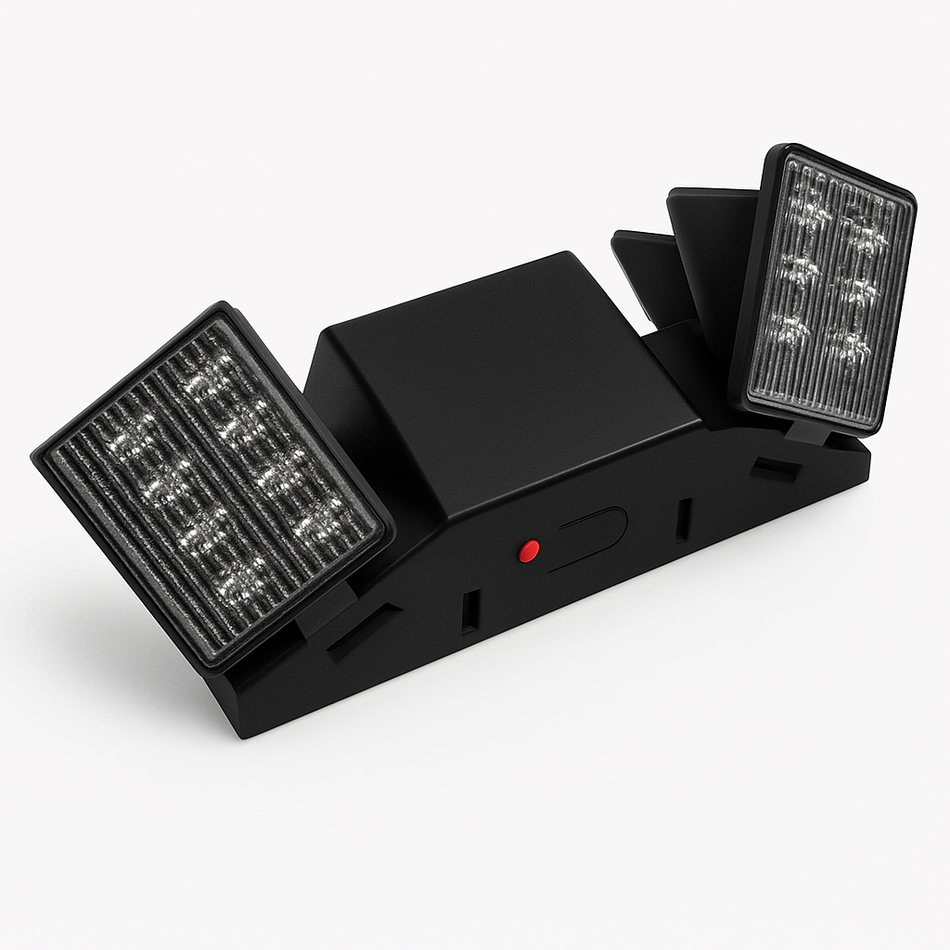 Dual-Head LED Emergency Light with Adjustable Optics - black housing