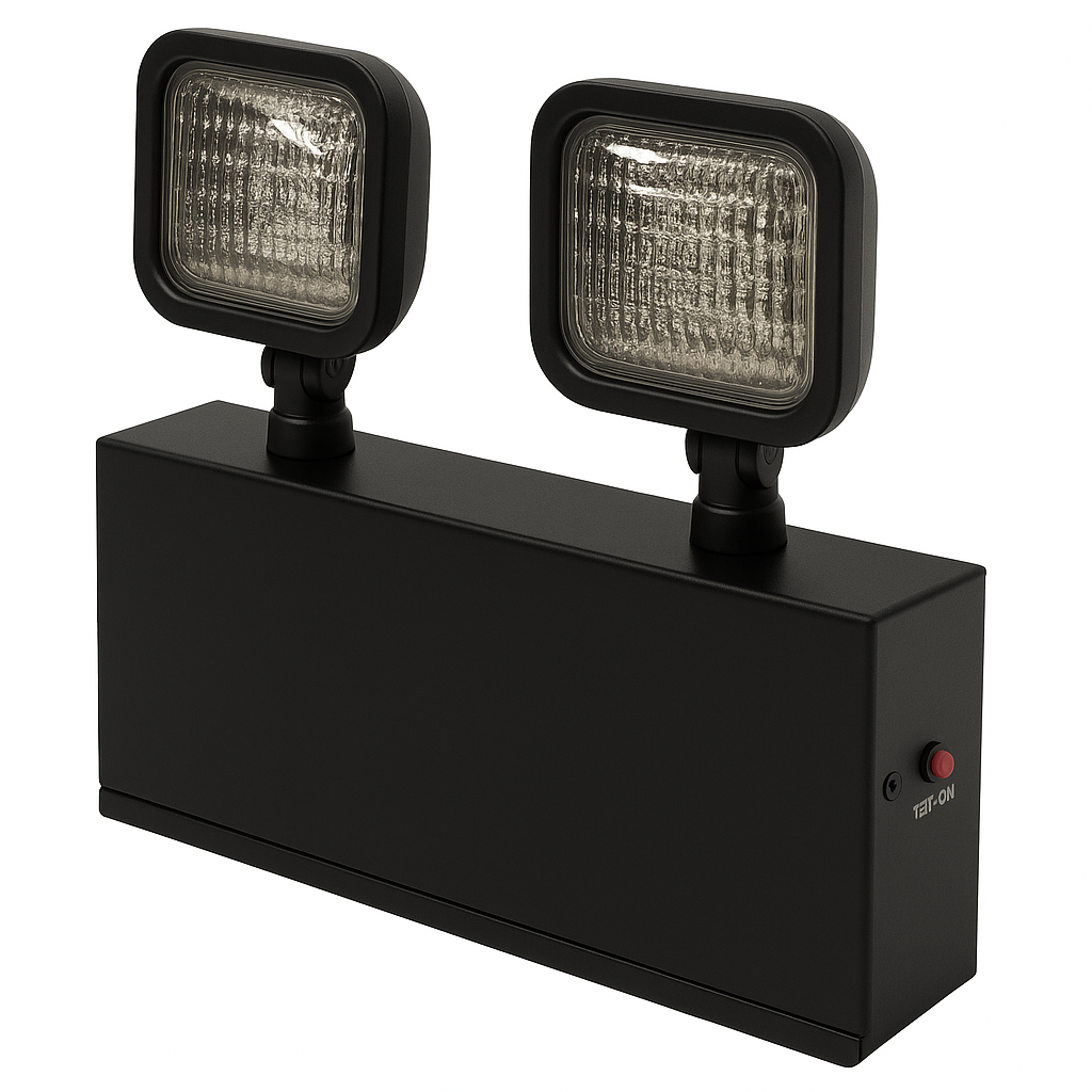 Steel Housing Dual Head LED Emergency Unit With Remote Capacity - black housing