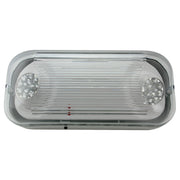 Gasketed LED emergency light – front view with dual 1W heads and gray thermoplastic housing