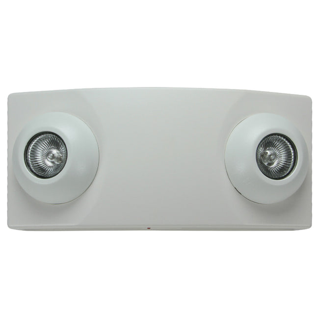 Industrial emergency light showing halogen lamps and snap-fit housing cover