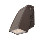 Adjustable LED wall pack with bronze housing and 90-degree tilt head for directional lighting