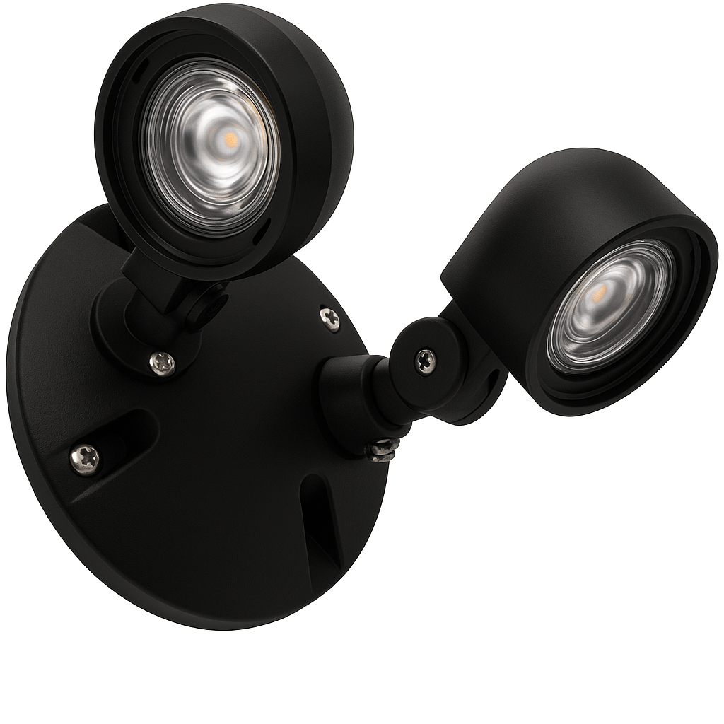 Dual Head Outdoor LED Emergency Light Polycarbonate Remote Head - black housing