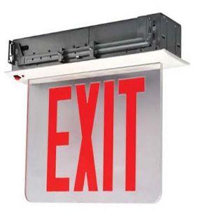 Red Letters - New York City Approved Recessed Aluminum LED Edge-lit Exit Sign - angled left