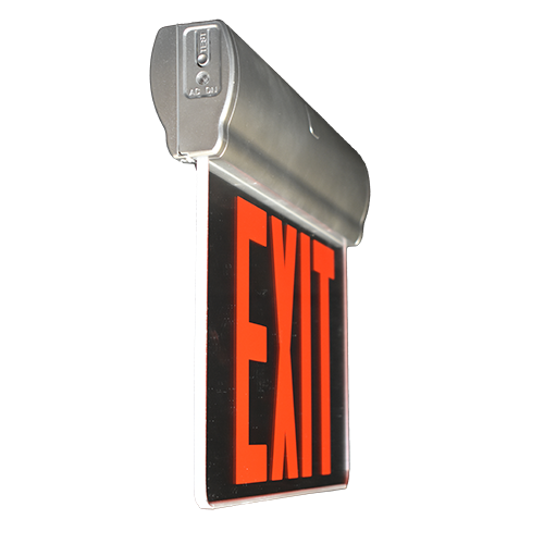 Edge lit exit sign with red and green legends – Emergency Lights Co.