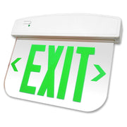 Green letter thermoplastic edge-lit LED exit sign with clear acrylic panel