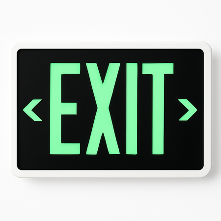 Tritium Self-luminous exit sign – front view with black legend and white frame