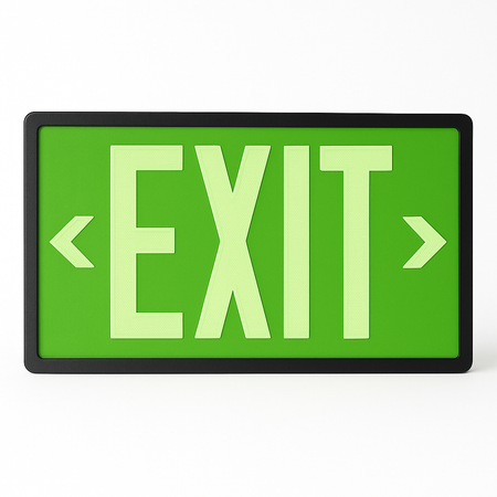 Tritium Self-luminous exit sign – front view with green legend and black frame