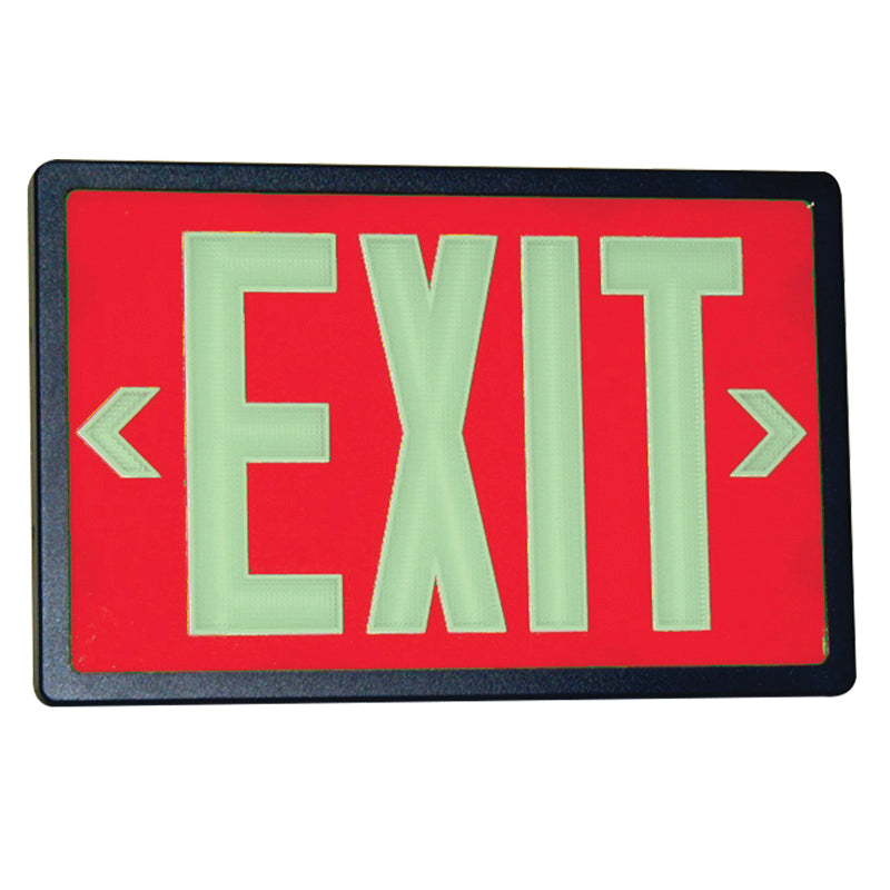 Tritium Self-luminous exit sign – front view with red legend and black frame