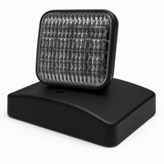 Indoor thermoplastic LED remote head with square prismatic lens on adjustable surface-mount base - black housing