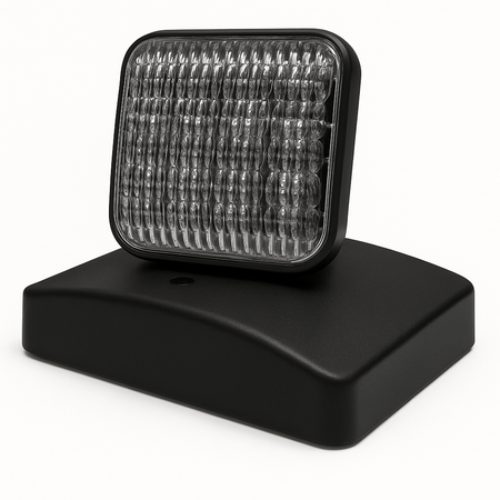 Indoor thermoplastic LED remote head with square prismatic lens on adjustable surface-mount base - black housing
