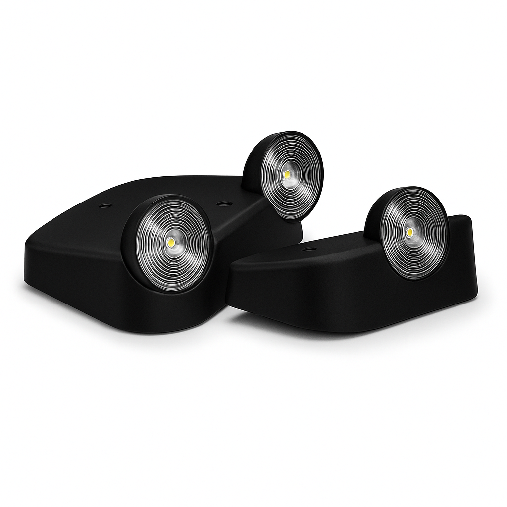 Mini indoor LED remote heads—single and twin models with round lenses in black thermoplastic housings