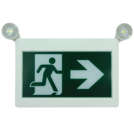 “Running Man” LED exit/emergency combo – front view with universal pictogram panel