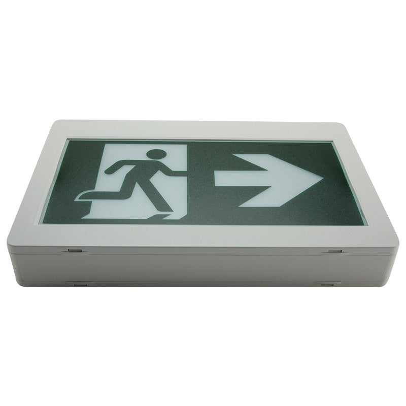 RMPE Running Man LED exit sign bottom view with ABS thermoplastic housing