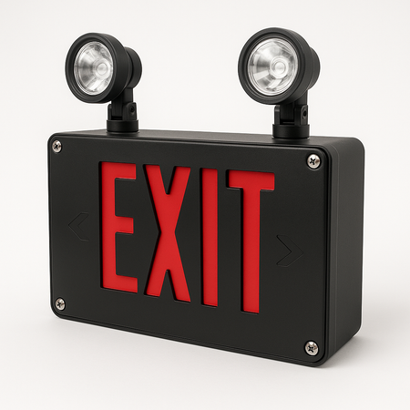 Low-Profile Wet-Location LED Combo Exit Sign with black housing