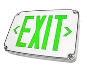 WLEZXTEU compact wet-location LED exit sign with green letters in sealed polycarbonate housing