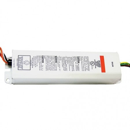 Compact fluorescent emergency ballast with time delay, UL 924 label, and NiCd battery wiring leads